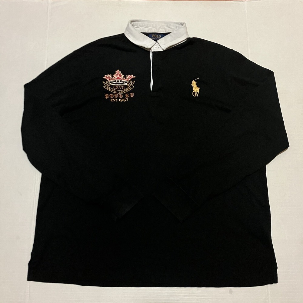 Polo Ralph Lauren #8 Size XL Polo Shirt Rugby Embroidered Long Sleeve Slim Fit